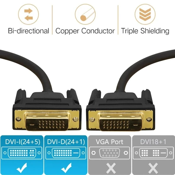 Dvi To Dvi Monitör Ekran Kablosu 3 Metre Ara Bağlantı Dvi-D 24+1 Örgü Kablo 4632 - 4