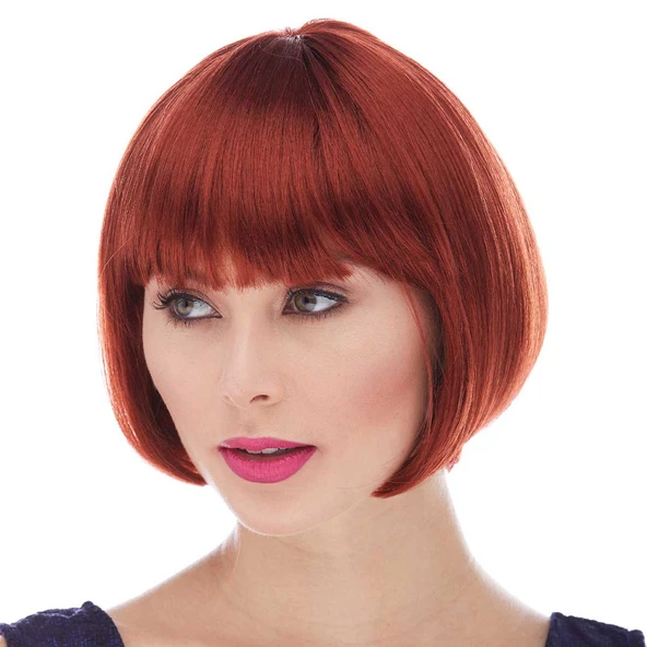 Kızıl Renk Düz Kesim Astarlı Küt Parti Peruğu ürün görseli 1