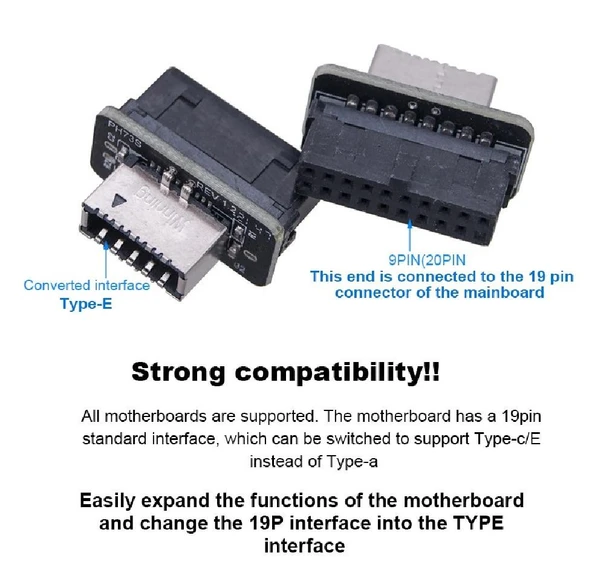 Type-E To USB 3.0 19 PIN Anakart Dişi Erkek Çevirici Dönüştürücü Adaptör 5209 - 7