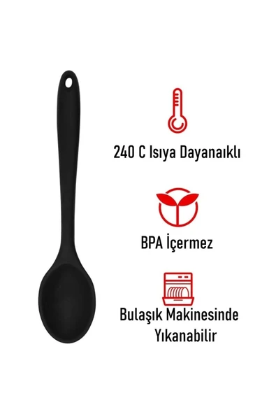 Burcummm Silikon Uzun Karıştırma Kaşığı Siyah