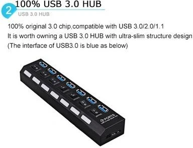 Ancheyn 7 Port USB 3.0 ve USB 2.0 Hub Anahtarlı Çoklayıcı Çoğaltıcı Switch 5258 - Resim 8