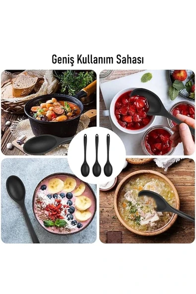 Burcummm Silikon Uzun Karıştırma Kaşığı Siyah - 3