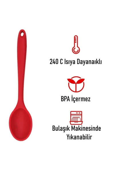 Burcummm Silikon Uzun Karıştırma Kaşığı Kırmızı