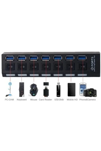 Ancheyn 7 Port USB 3.0 ve USB 2.0 Hub Anahtarlı Çoklayıcı Çoğaltıcı Switch 5258 - Resim 2