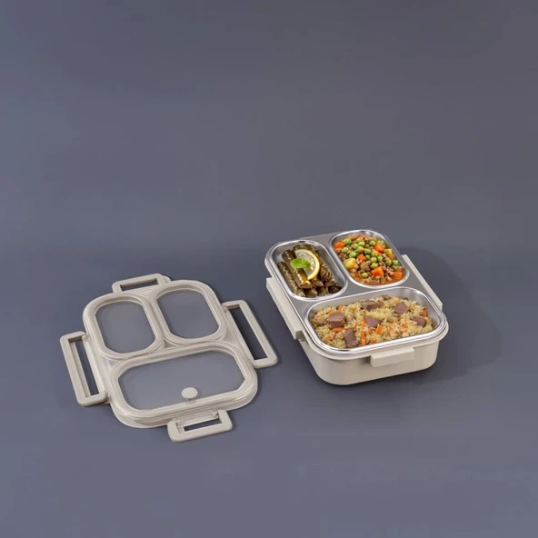 Bento Lunch Box 3 Bölmeli Bej