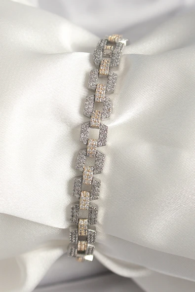 Pirinç Mix Renk Zirkon Taşlı Zincir Model VIP Seri Kadın Bileklik - TJ-BB6811