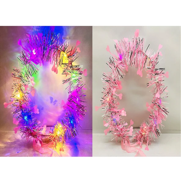 Kalp Püsküllü Gece Parıltısı 3 Modlu LED li Işıklı Taç Pembe Renk ürün görseli 1