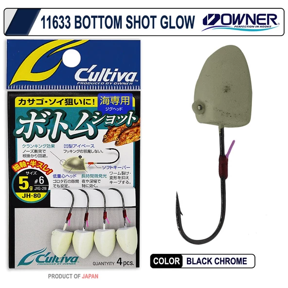 Owner Cultiva 11633 JH-80 Bottom Shot Glow Lrf Jighead - 2