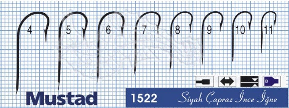 Mustad 1522 Lacivert Çapraz 100'lü Olta İğnesi