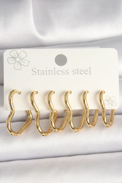 316L Çelik Gold Renk Kalp Model Kadın Küpe Seti - TJ-BKP10356 ürün görseli 1