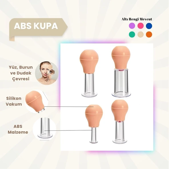Silikon Vakumlu ABS Plastik Yüz Masaj Kupası 4'lü Set Bej ürün görseli 1