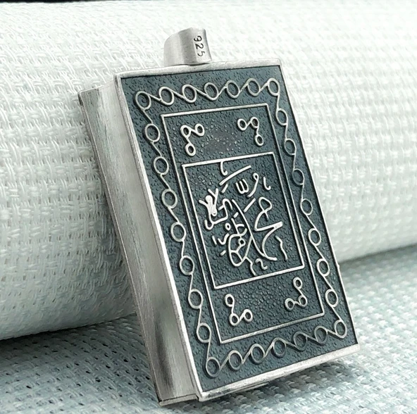 Allah Muhammed Yazılı 925 Ayar Gümüş Muska Kabı - Resim 3