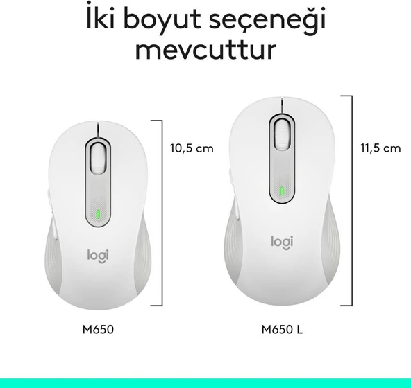 Logitech M650 Signature 910-006238 Beyaz Sessiz Büyük Boy Sağ El Optik Kablosuz Mouse Teşhir