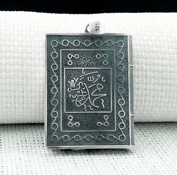 Allah Muhammed Yazılı 925 Ayar Gümüş Muska Kabı - Resim 4