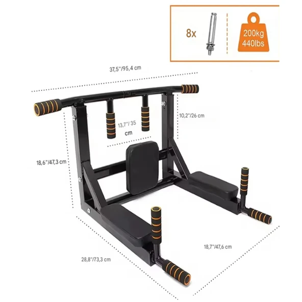 3in1 Büyük Duvara Monte Barfiks ve Dips Standı Güçlü ve Dayanıklı Sırt ve Kol Fitness Barı - 6