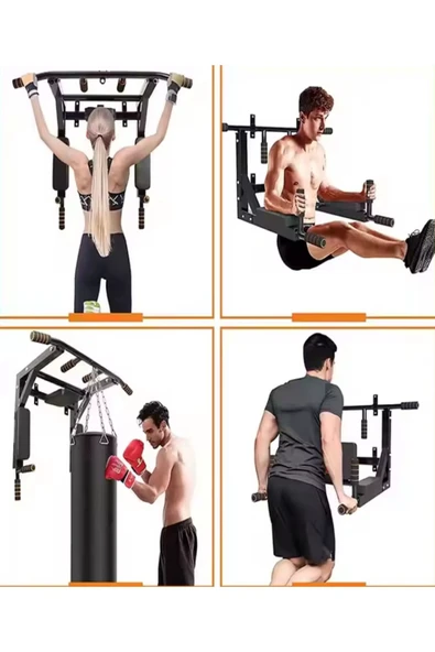 3in1 Büyük Duvara Monte Barfiks ve Dips Standı Güçlü ve Dayanıklı Sırt ve Kol Fitness Barı - 7
