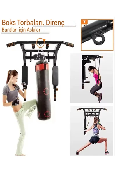3in1 Büyük Duvara Monte Barfiks ve Dips Standı Güçlü ve Dayanıklı Sırt ve Kol Fitness Barı - 5