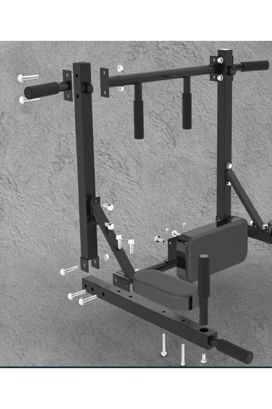 3in1 Büyük Duvara Monte Barfiks ve Dips Standı Güçlü ve Dayanıklı Sırt ve Kol Fitness Barı - 8