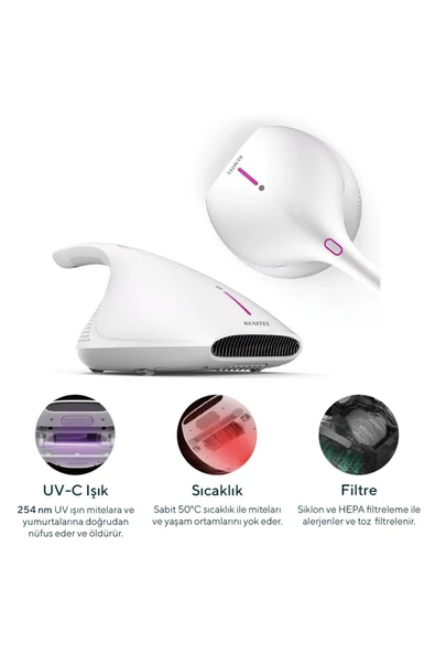 Kumtel HMVC-01 Anti Alerjik Ultraviyole-C Anti Mite Toz Torbasız Süpürge - Resim 4