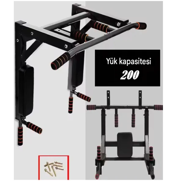 3in1 Büyük Duvara Monte Barfiks ve Dips Standı Güçlü ve Dayanıklı Sırt ve Kol Fitness Barı - 5