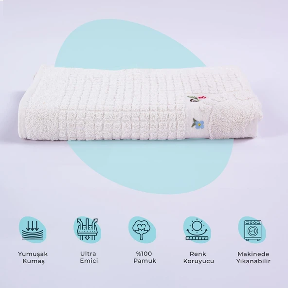 Homedius Banyo Çiçekli Pamuklu Ayak Havlusu 50x70cm   Antrasit 50x70 - Resim 11