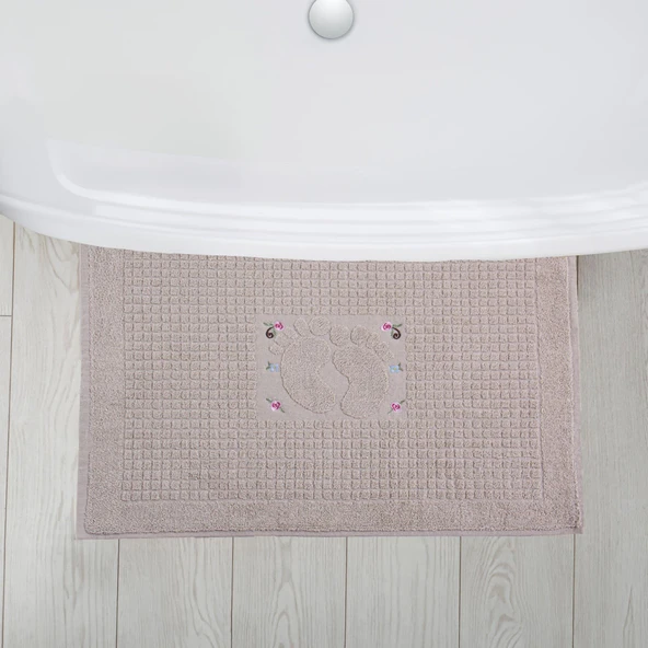 Homedius Banyo Çiçekli Pamuklu Ayak Havlusu 50x70cm   50x70 Sütlü Kahve - 2