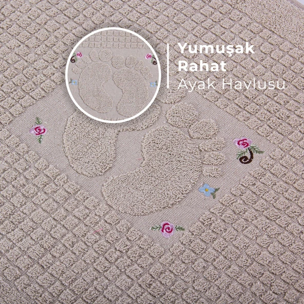 Homedius Banyo Çiçekli Pamuklu Ayak Havlusu 50x70cm   50x70 Sütlü Kahve - 3
