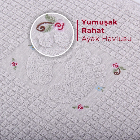 Homedius Banyo Çiçekli Pamuklu Ayak Havlusu 50x70cm   Pembe 50x70 - 12