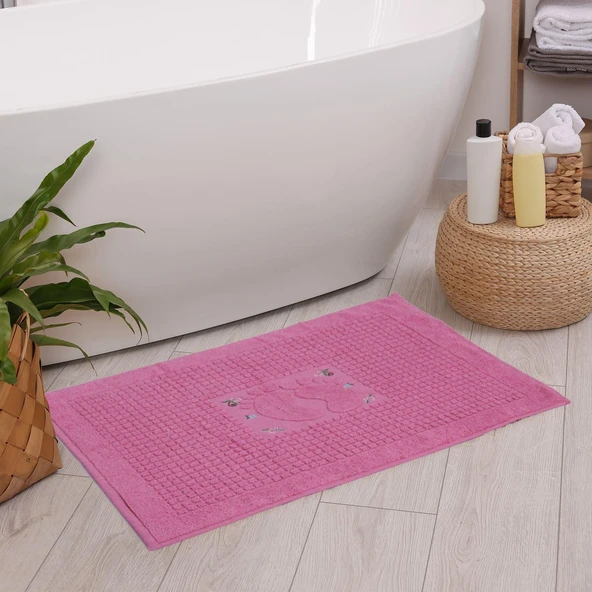 Homedius Banyo Çiçekli Pamuklu Ayak Havlusu 50x70cm Pembe 50x70 - 2