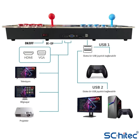 ScHitec 4K Fashion Arcade Station 3D 26800 Oyunlu TV Baglanan Pandora Atari Makinası - 3