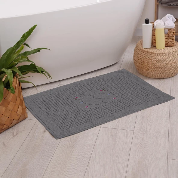 Homedius Banyo Çiçekli Pamuklu Ayak Havlusu 50x70cm   Antrasit 50x70 - 7