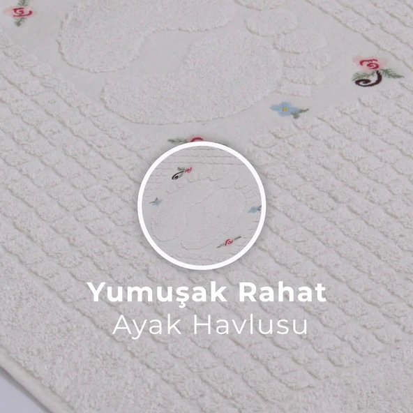 Homedius Banyo Çiçekli Pamuklu Ayak Havlusu 50x70cm   Pembe 50x70 - 8