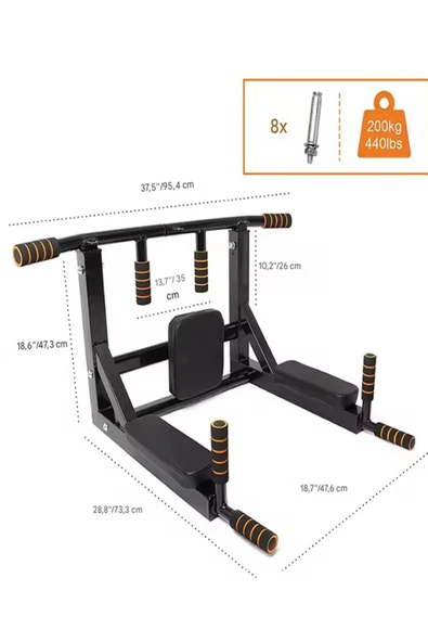 3in1 Büyük Duvara Monte Barfiks ve Dips Standı Güçlü ve Dayanıklı Sırt ve Kol Fitness Barı - 6