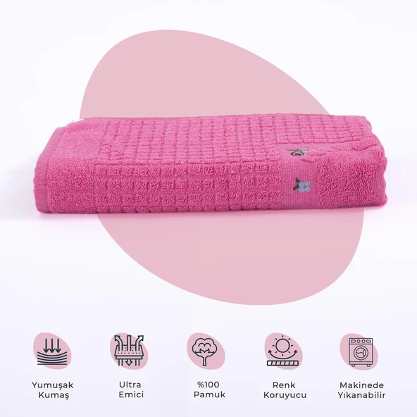 Homedius Banyo Çiçekli Pamuklu Ayak Havlusu 50x70cm Pembe 50x70