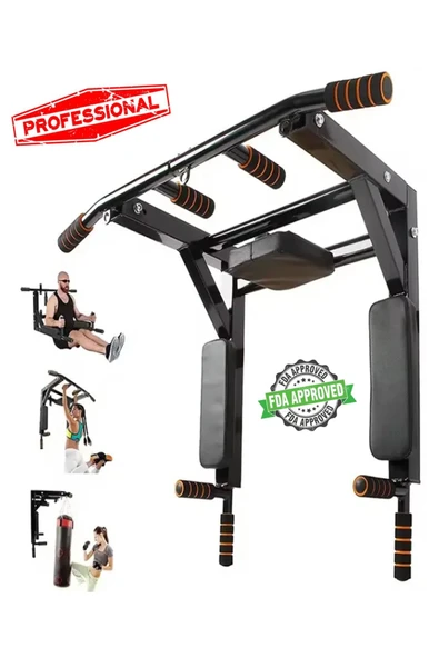 3in1 Büyük Duvara Monte Barfiks ve Dips Standı Güçlü ve Dayanıklı Sırt ve Kol Fitness Barı