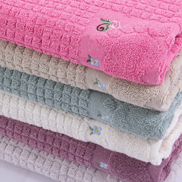 Homedius Banyo Çiçekli Pamuklu Ayak Havlusu 50x70cm   Pembe 50x70 - 7