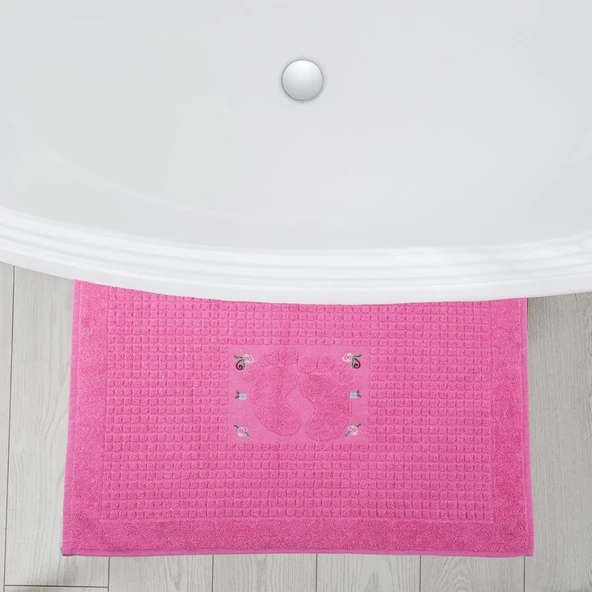 Homedius Banyo Çiçekli Pamuklu Ayak Havlusu 50x70cm Pembe 50x70 - 3