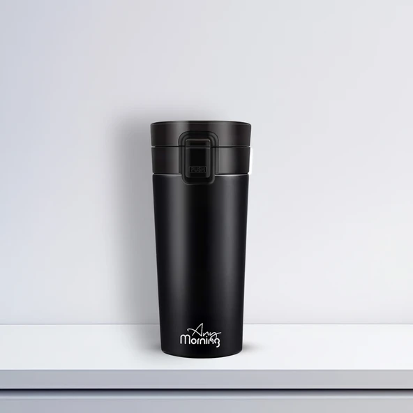 Any Morning BA21522 Paslanmaz Çelik Termos Mug 380 Ml Siyah, Sızdırmaz Kapak, Tuş Mekanizmalı Kilit, Çift Duvarlı Yalıtım - 2