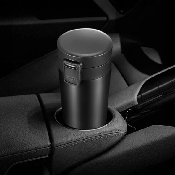 Any Morning BA21522 Paslanmaz Çelik Termos Mug 380 Ml Siyah, Sızdırmaz Kapak, Tuş Mekanizmalı Kilit, Çift Duvarlı Yalıtım - 4