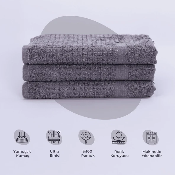 Homedius Banyo Kareli Ayak Desenli Pamuk Ayak Havlusu 50x70cm Antrasit 50x70 - 2