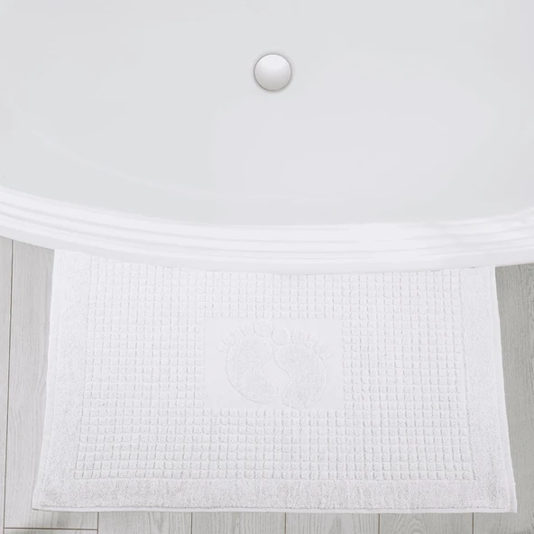 Homedius Banyo Kareli Ayak Desenli Pamuk Ayak Havlusu 50x70cm Beyaz 50x70 - 4