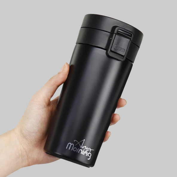 Any Morning BA21522 Paslanmaz Çelik Termos Mug 380 Ml Siyah, Sızdırmaz Kapak, Tuş Mekanizmalı Kilit, Çift Duvarlı Yalıtım - 3