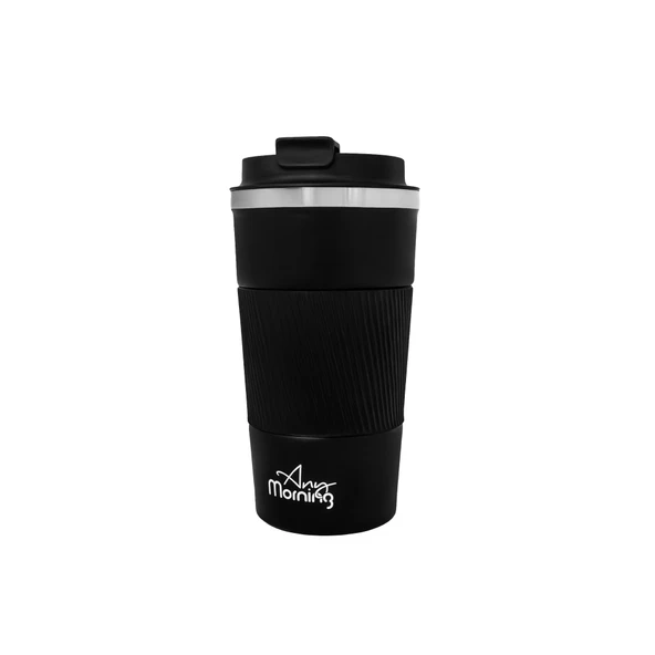 Any Morning BA21549 Paslanmaz Çelik Termos Mug 500 Ml Siyah, Kaymaz Silikon Halka, Sızdırmaz Kapak