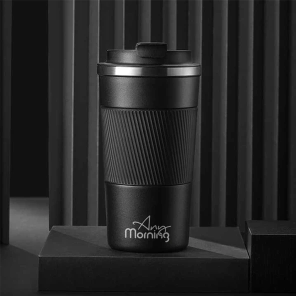 Any Morning BA21549 Paslanmaz Çelik Termos Mug 500 Ml Siyah, Kaymaz Silikon Halka, Sızdırmaz Kapak - 3