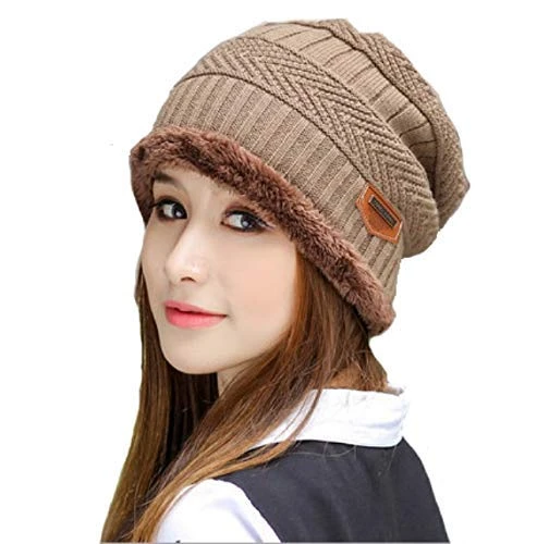 Bayan erkek unisex kışlık kalın bere ve boyunluk açık kahverengi