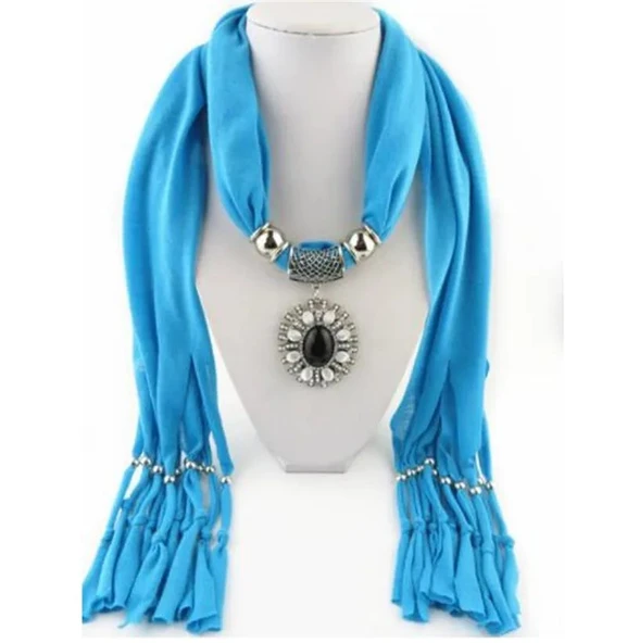 Bayan giyim aksesuar Kolye fular açık mavi - 2