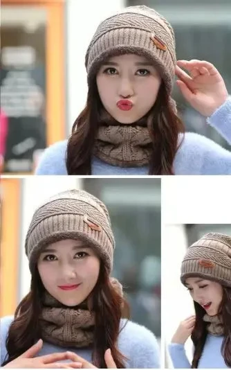 Bayan erkek unisex kışlık kalın bere ve boyunluk açık kahverengi - 2