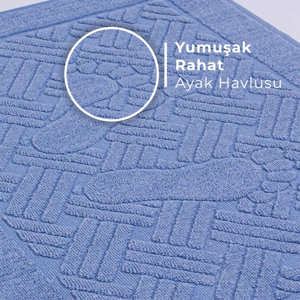 Homedius Banyo Zikzak Desenli Ultra Kalın Pamuk Ayak Havlusu 50x70 cm  50x70 Mavi - 5