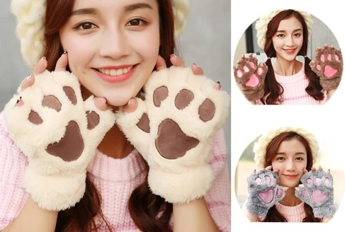 Bayan Peluş Eldiven Kısa Parmak Yarım Eldiven - 3