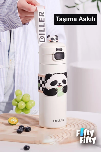 DILLER 480 ML Tek Kapak Çift Kullanım Pipetli/Pipetsiz Taşıma Kulplu Vacum Cup/Çelik Termos -FFD9240 - 3